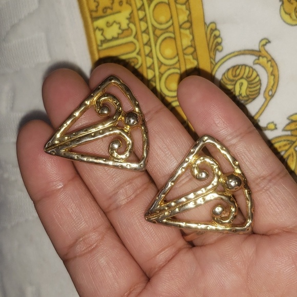 Earring triangle golden Vintage - Picture 9 of 9